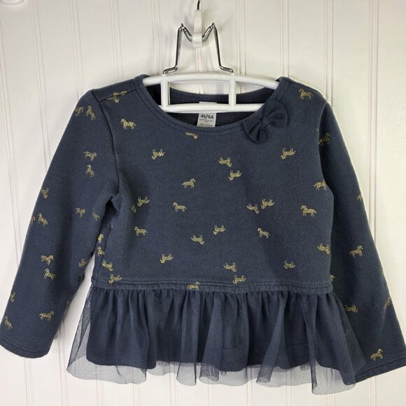 Carter's Other - Carter's Sweatshirt Top Girls 4T Blue Horse Print Tulle Peplum Hem Bow Festive